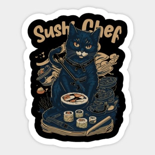 Retro Japanese-Inspired Feline Culinary Cat as Sushi Chef Sticker